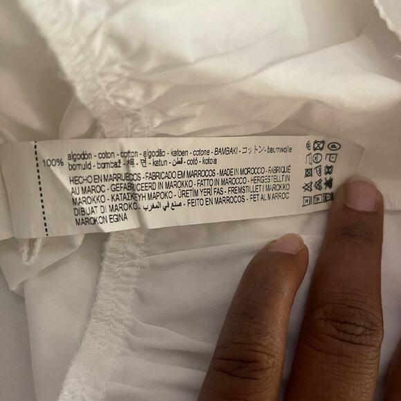 Zara  White Tiered Babydoll Mini Dress Puff Sleeves Ruff Hem Poplin Size M - Picture 5 of 6